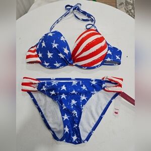 American flag print swimsuit two peice XL medium  red white blue